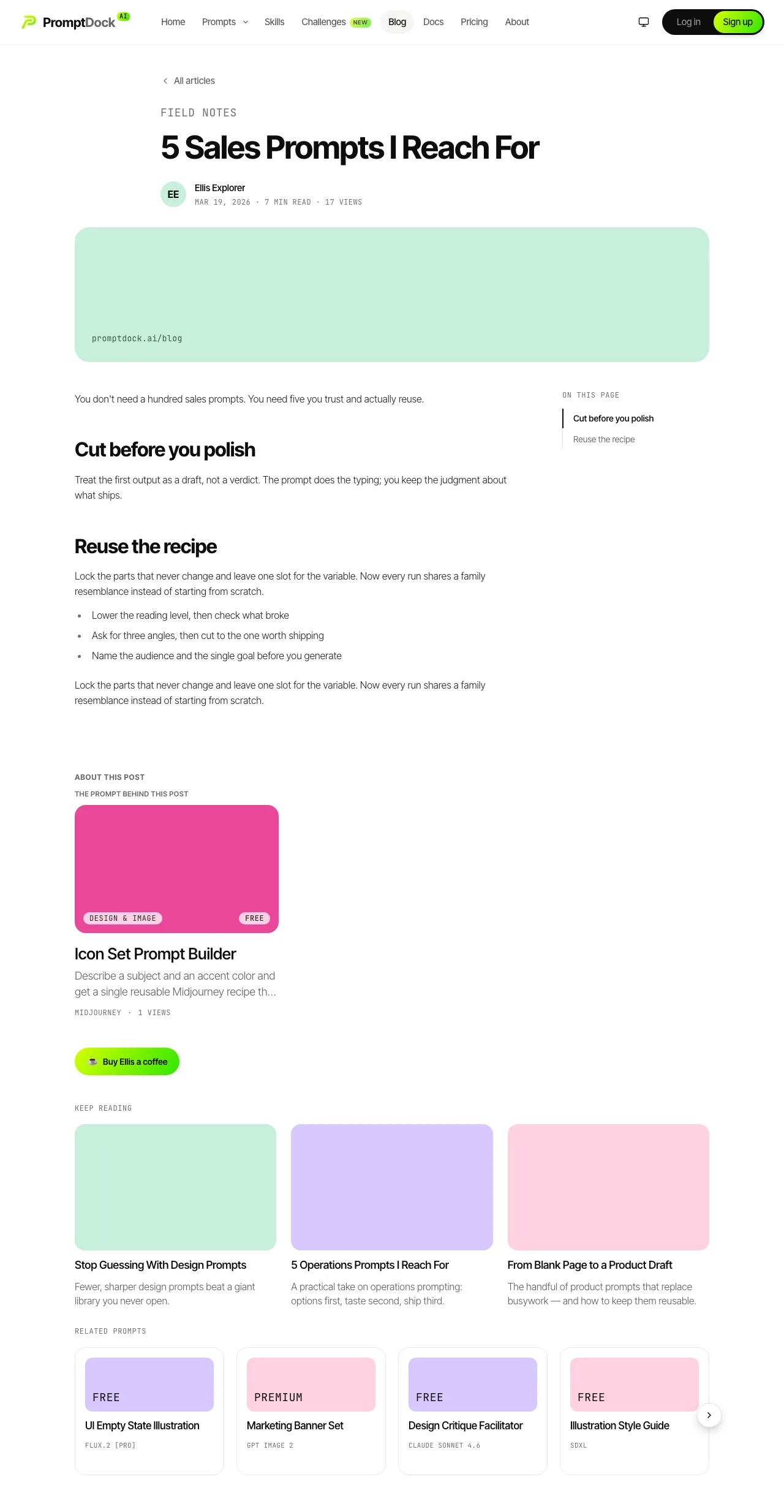 The About this post row on a published article, with the linked prompt's card